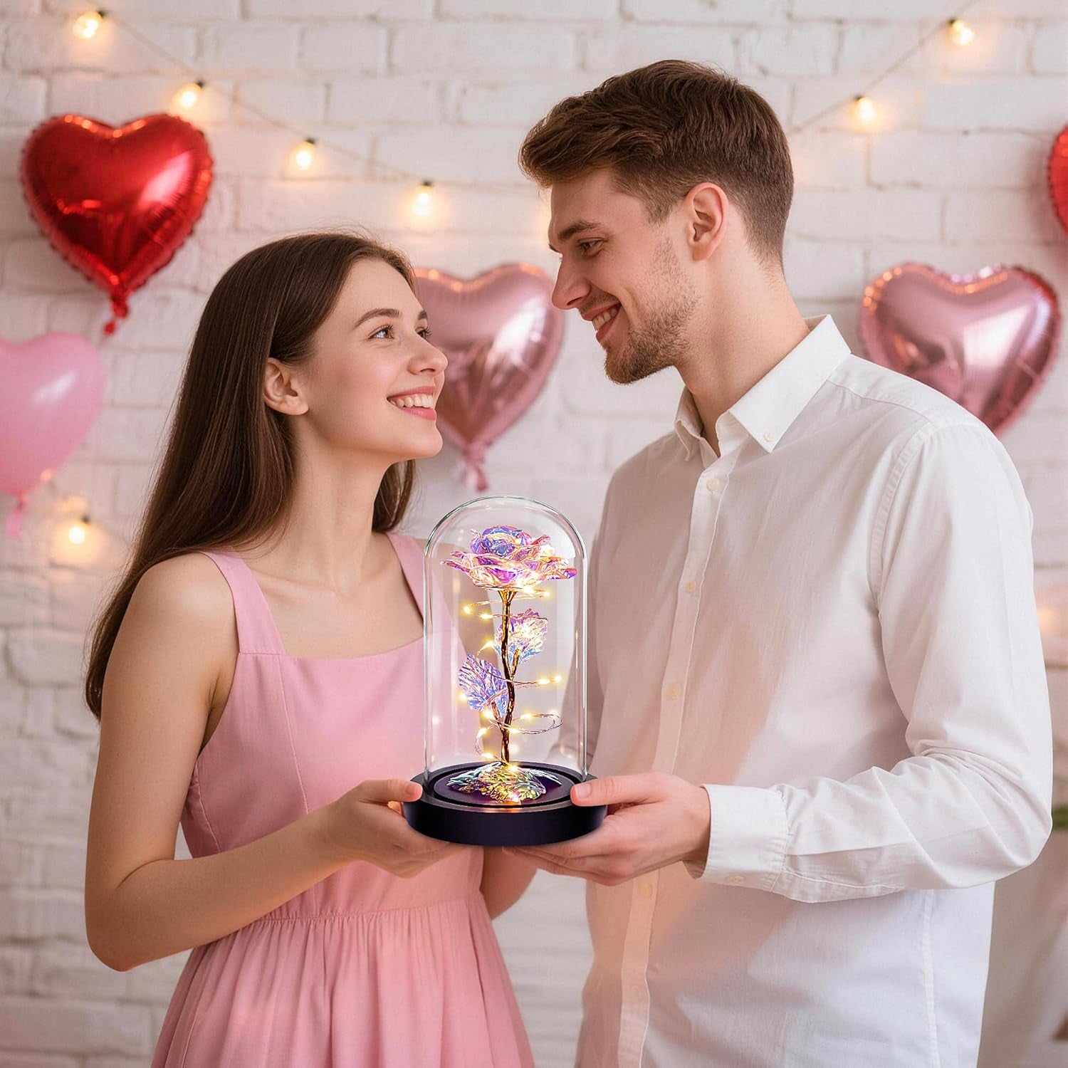 Mothers Day Flowers Gifts for Mom Grandma,Birthday Gifts for Women,Valentines Gifts for Her,Mom,Women,Wife,Grandma,Light up Rose in Glass Dome,Colorful Rainbow Mothers Day Flowers for Delivery