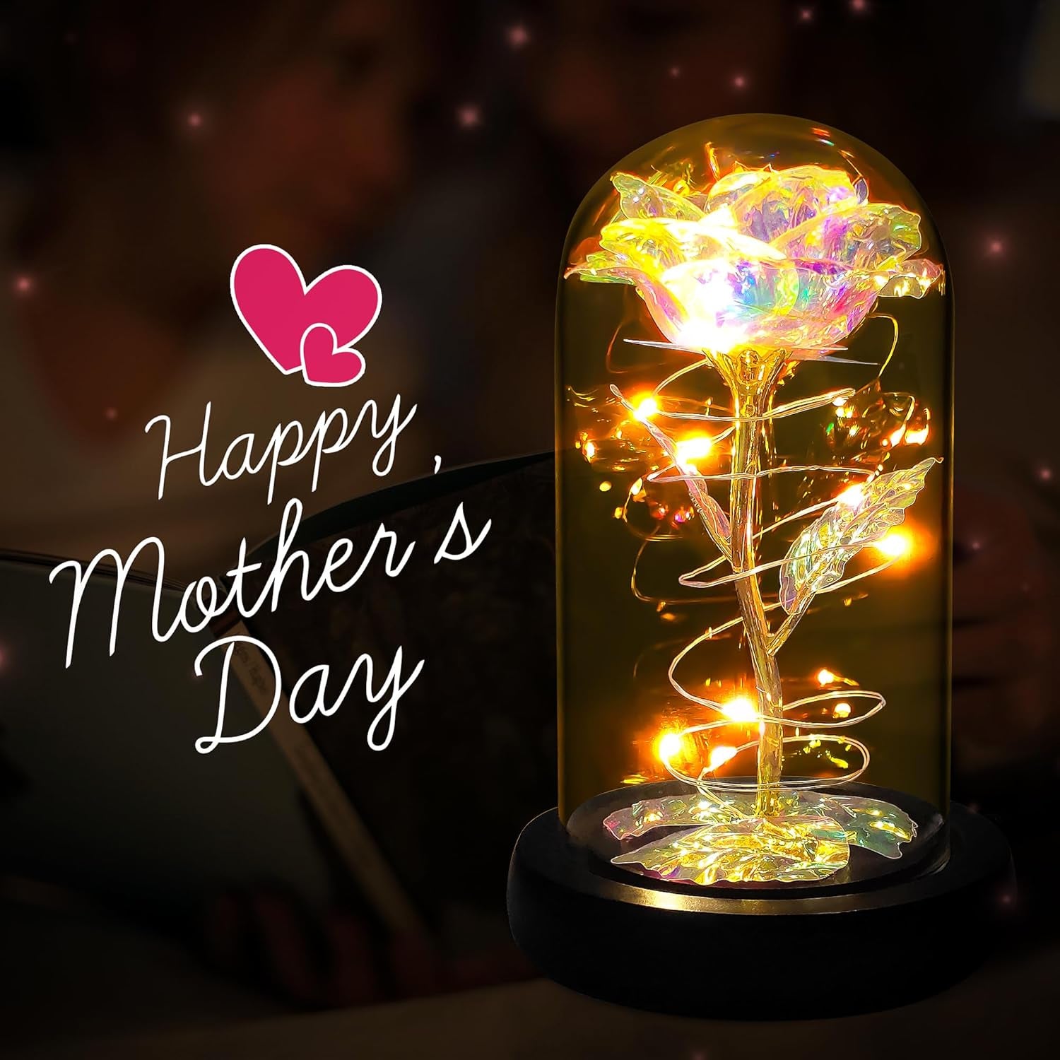Mothers Day Flowers Gifts for Mom Grandma,Birthday Gifts for Women,Valentines Gifts for Her,Mom,Women,Wife,Grandma,Light up Rose in Glass Dome,Colorful Rainbow Mothers Day Flowers for Delivery